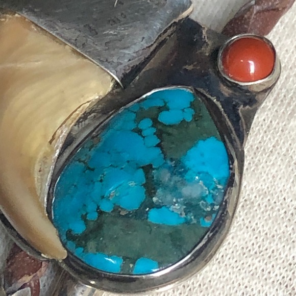 Vintage Native American Sterling Bennett Turquoise Carnelian Talon Claw Bolo - Picture 3 of 14